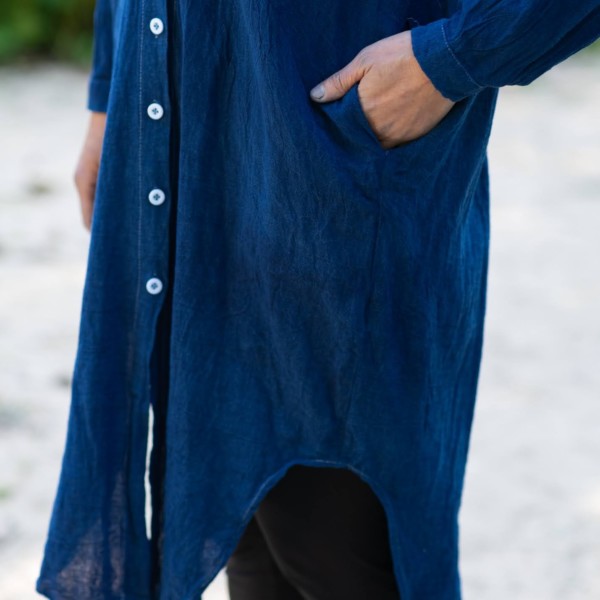 Ryukyu indigo hand-dyed shirt dress