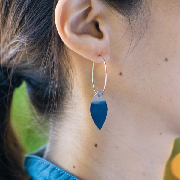 Ryukyu indigo dyed leather earrings